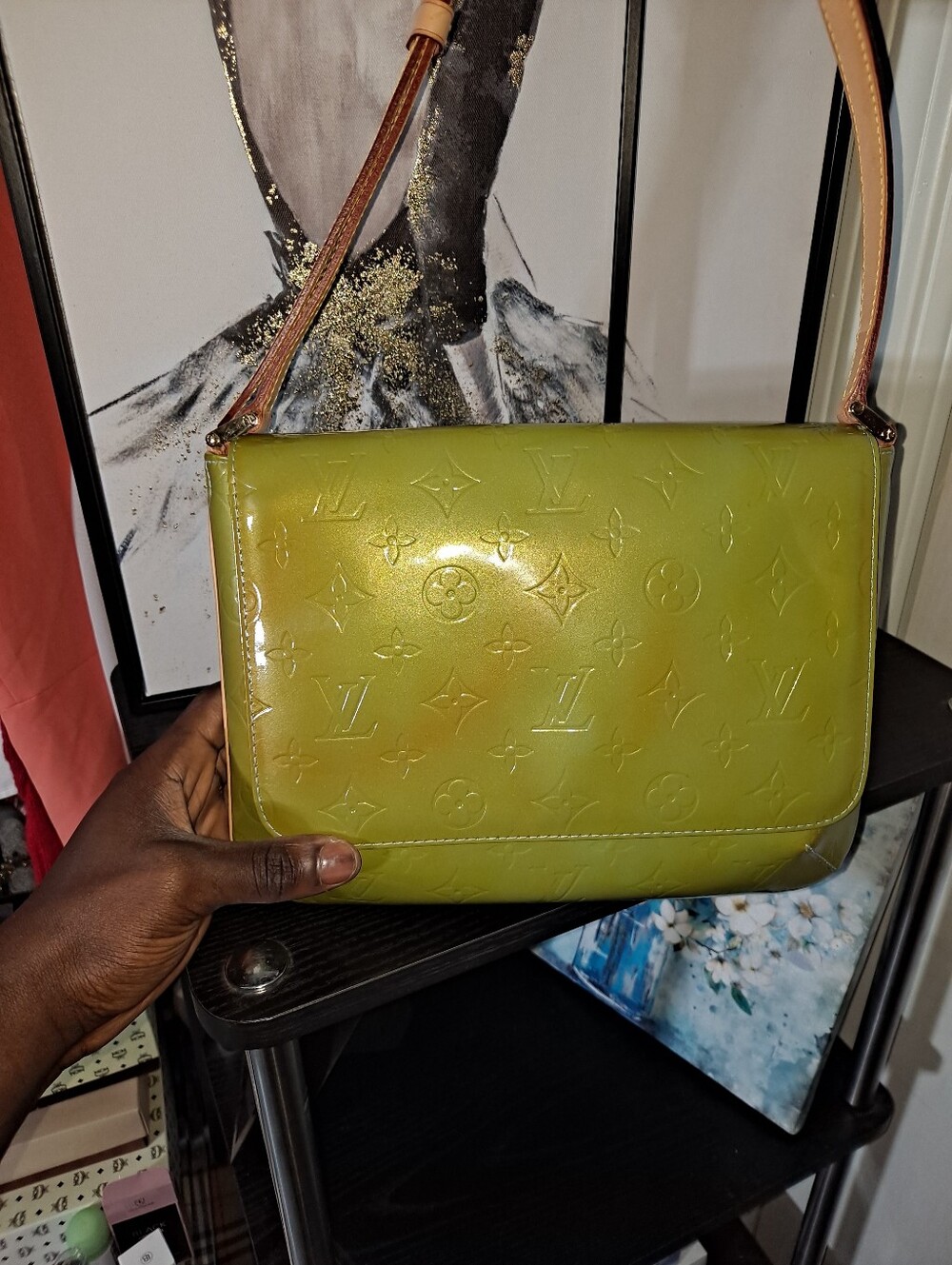 Louis Vuitton Thompson In Lime Green Vernis Monogram Shoulder Bag